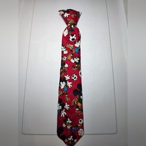 Disney Red Tie with Mickey Mouse and Sports Theme. Clip On.